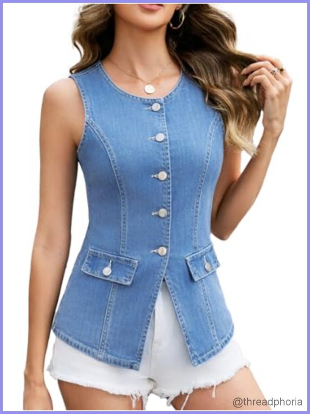 Denim Vest Sleeveless Button Down Jean Waistcoat Casual Summer Top